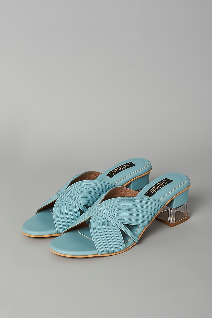 Powder Blue Vegan Leather Sandals by Miraki at Pernia's Pop Up Shop