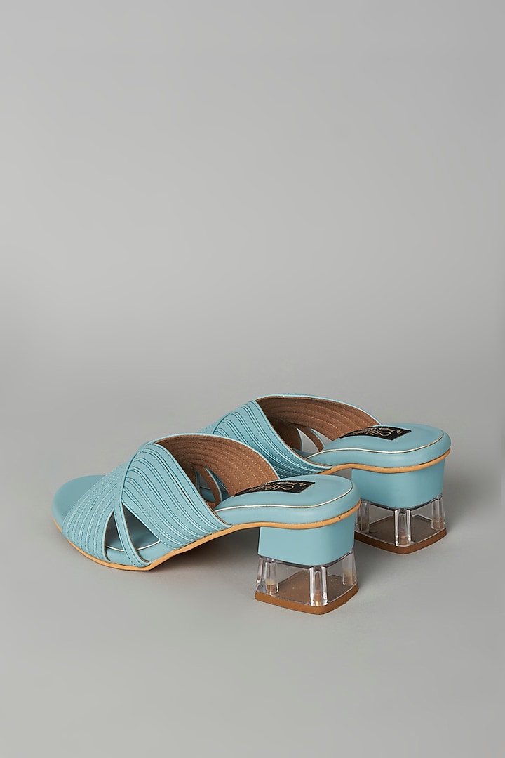 Powder Blue Vegan Leather Sandals by Miraki at Pernia's Pop Up Shop