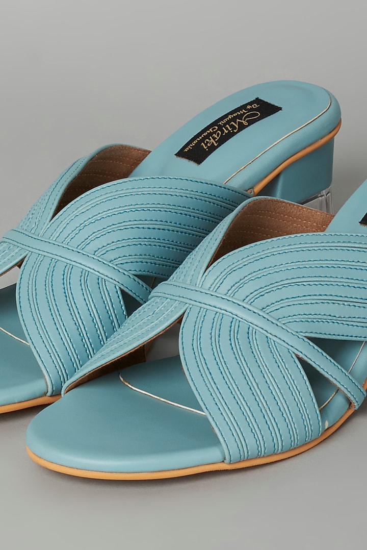 Powder Blue Vegan Leather Sandals by Miraki at Pernia's Pop Up Shop