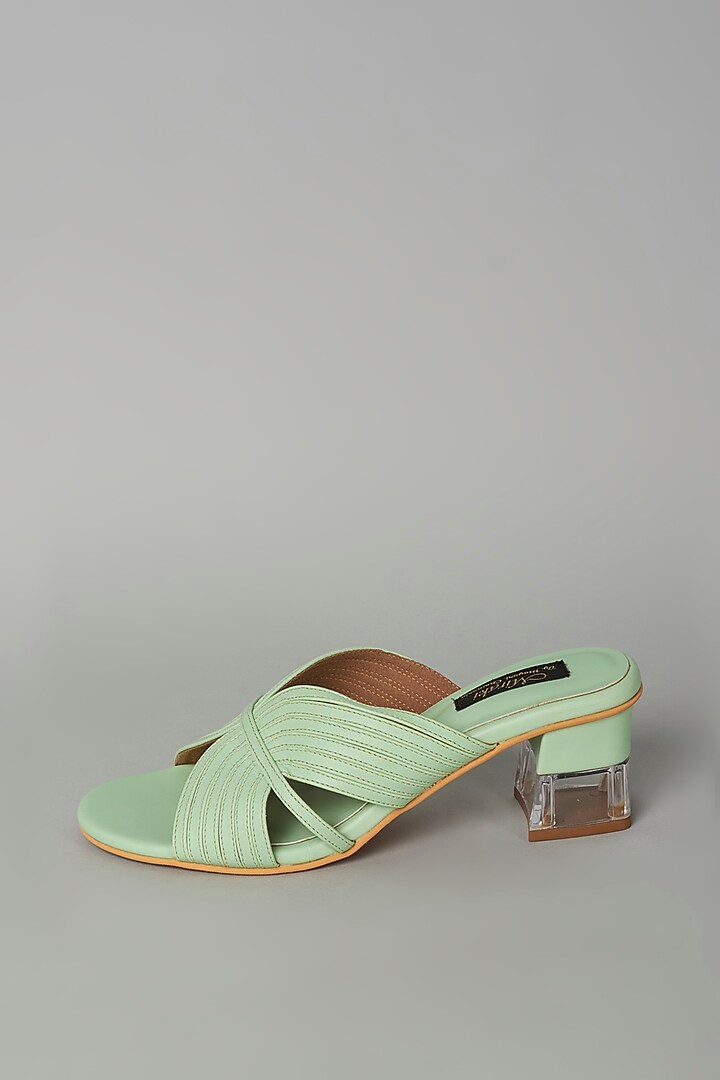 Pastel Green Vegan Leather Sandals by Miraki