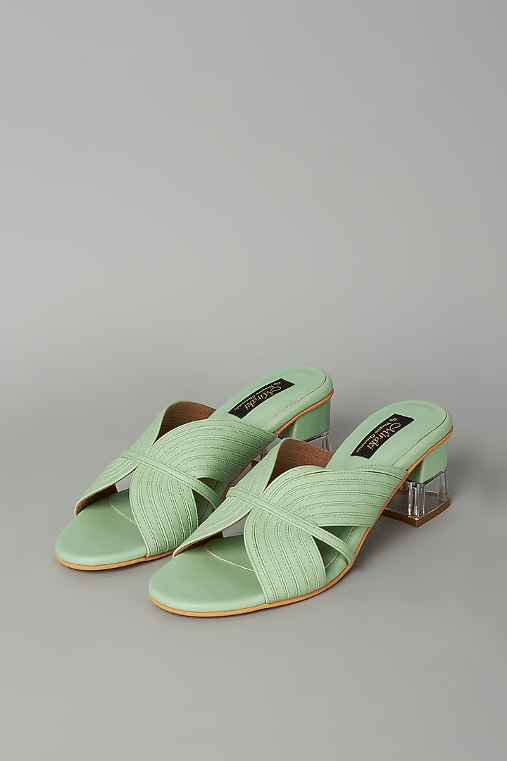 Pastel Green Vegan Leather Sandals by Miraki at Pernia's Pop Up Shop