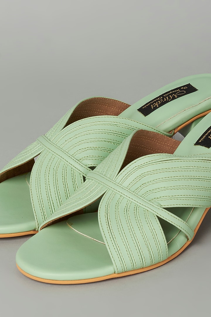 Pastel Green Vegan Leather Sandals by Miraki at Pernia's Pop Up Shop