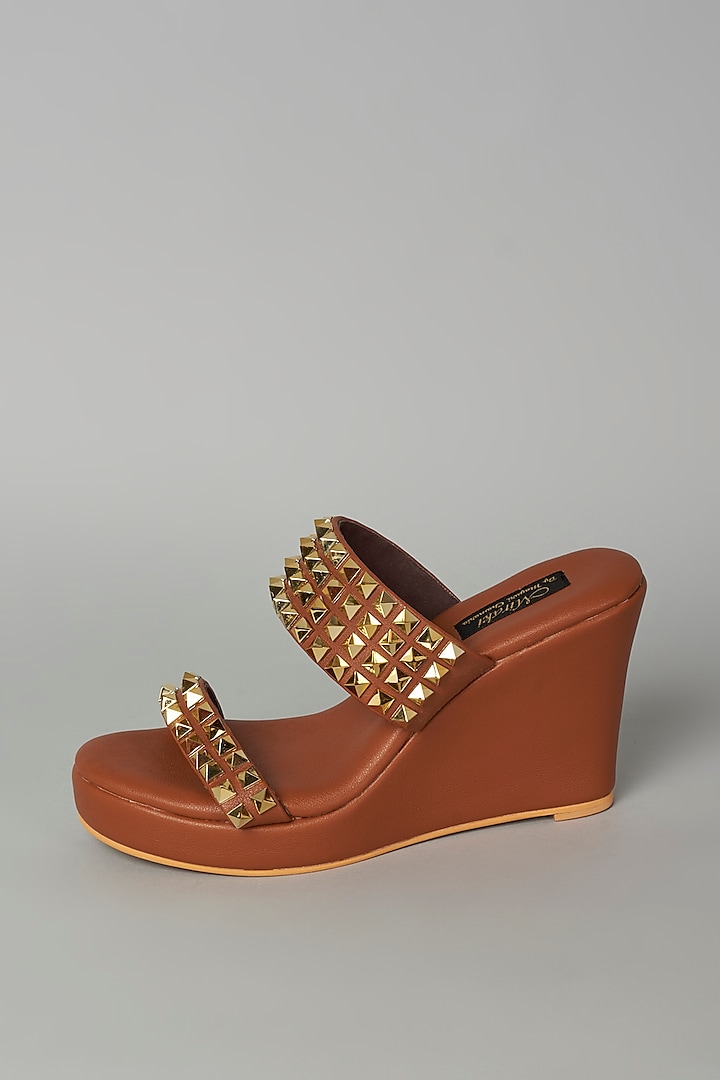 Tan Embellished Wedges by Miraki