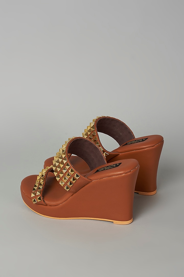 Tan Embellished Wedges by Miraki at Pernia's Pop Up Shop