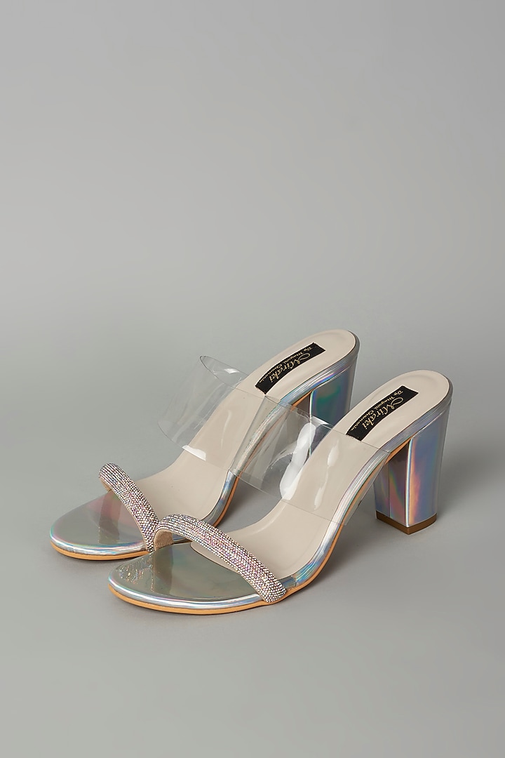 Silver Rhinestone Embellished Heels by Miraki at Pernia's Pop Up Shop
