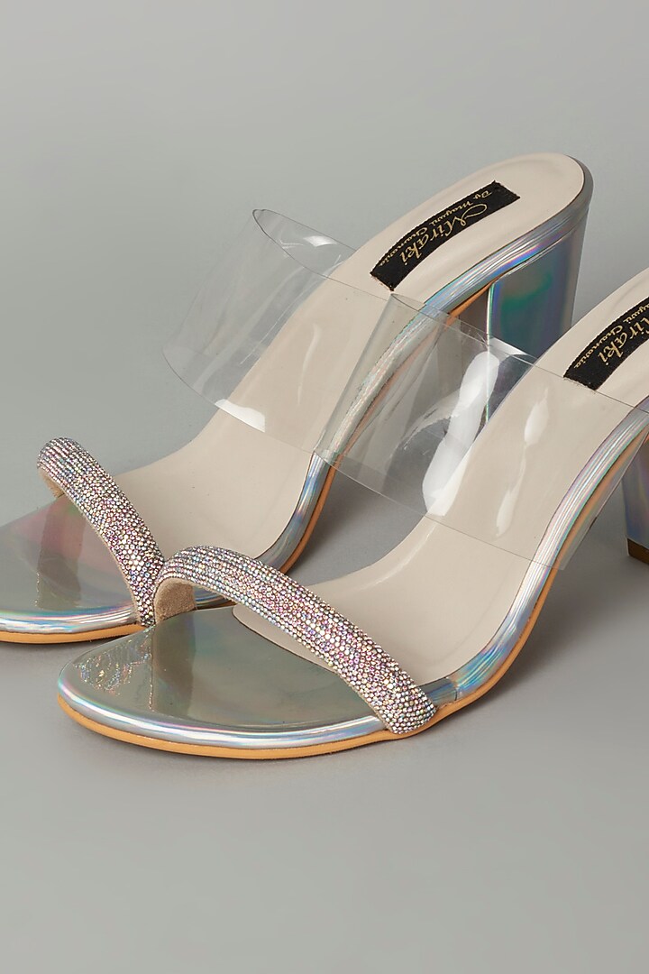 Silver Rhinestone Embellished Heels by Miraki at Pernia's Pop Up Shop