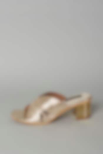 Gold Vegan Leather Slip-On Sandals by Miraki