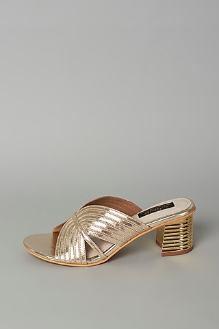 Gold Vegan Leather Slip-On Sandals by Miraki