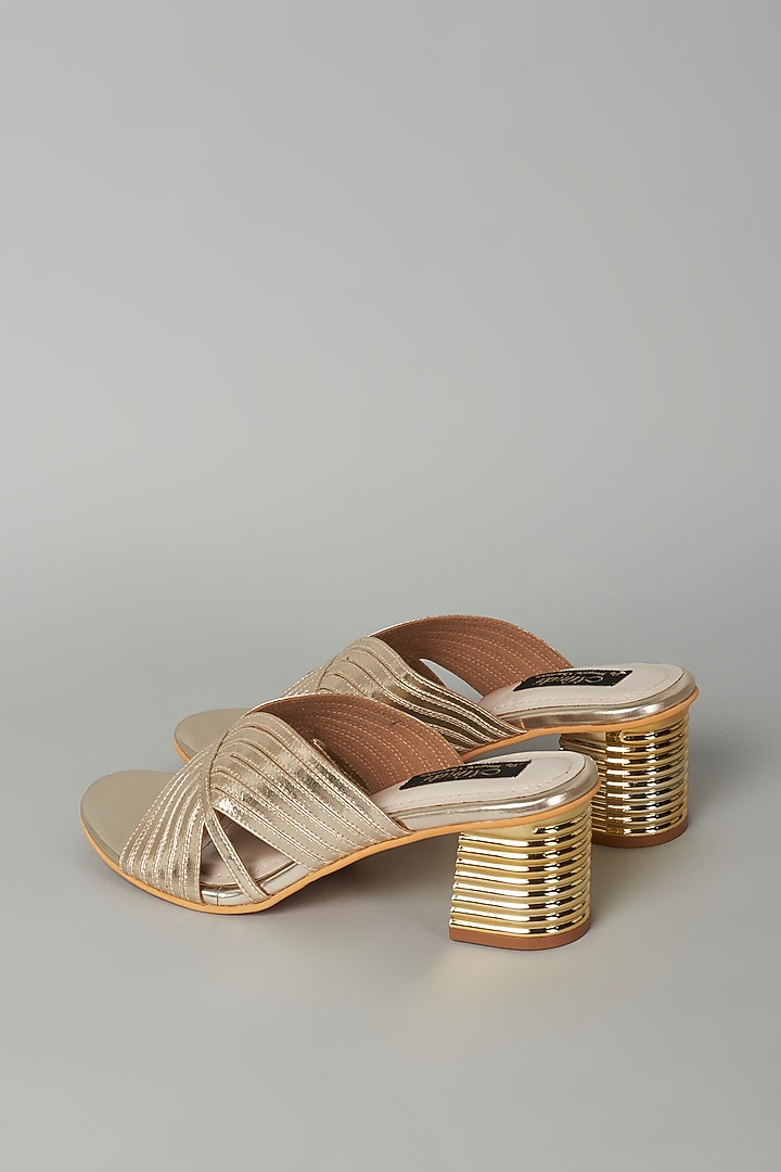Gold Vegan Leather Slip-On Sandals by Miraki at Pernia's Pop Up Shop