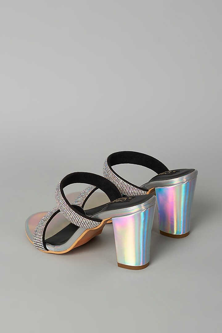 Silver Holographic Embellished Heels by Miraki at Pernia's Pop Up Shop