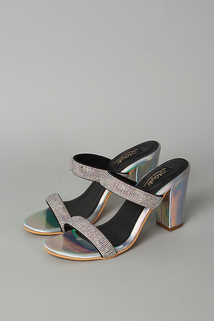 Silver Holographic Embellished Heels by Miraki at Pernia's Pop Up Shop