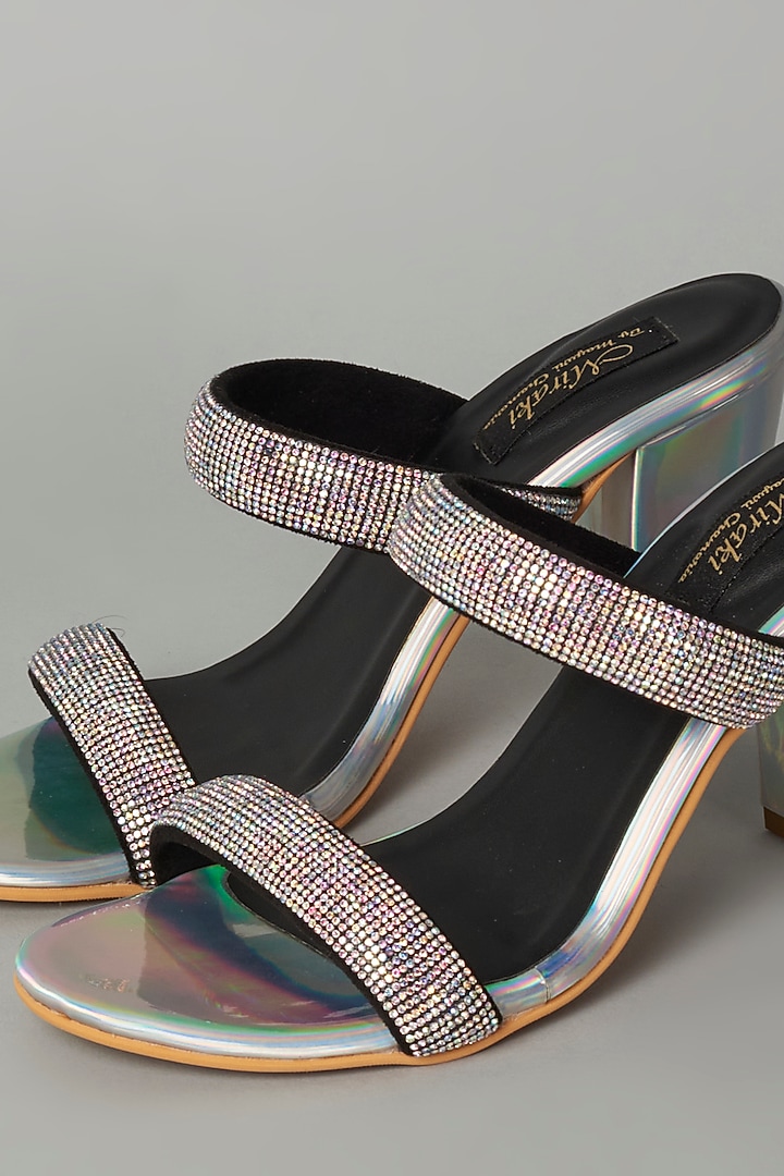 Silver Holographic Embellished Heels by Miraki at Pernia's Pop Up Shop