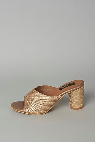 Gold Vegan Leather Slip-On Sandals by Miraki