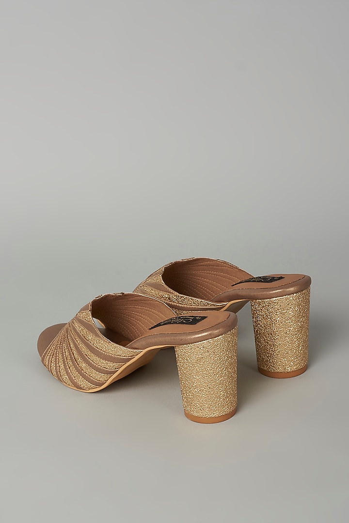 Gold Vegan Leather Slip-On Sandals by Miraki at Pernia's Pop Up Shop