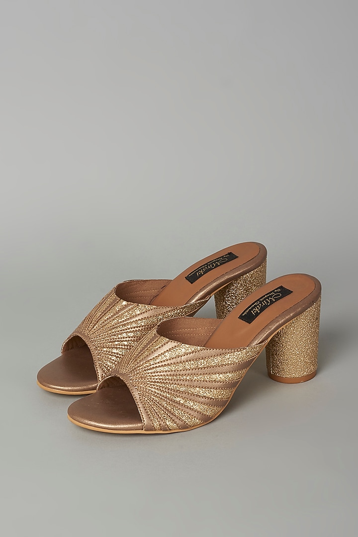 Gold Vegan Leather Slip-On Sandals by Miraki at Pernia's Pop Up Shop