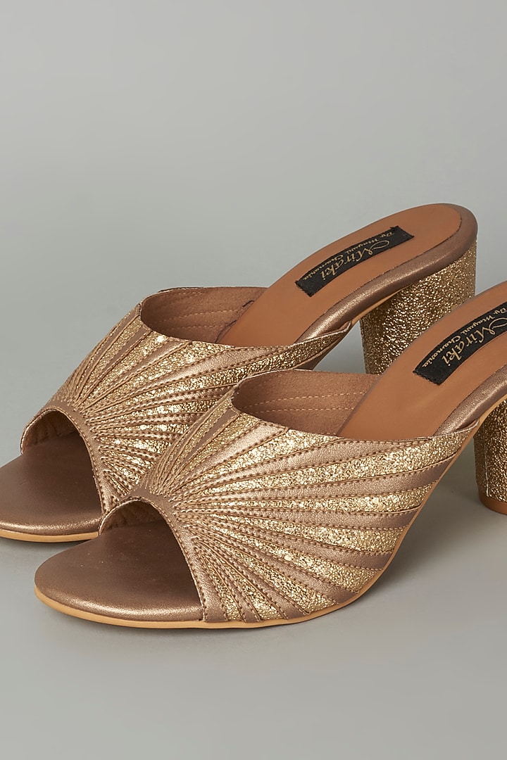 Gold Vegan Leather Slip-On Sandals by Miraki at Pernia's Pop Up Shop