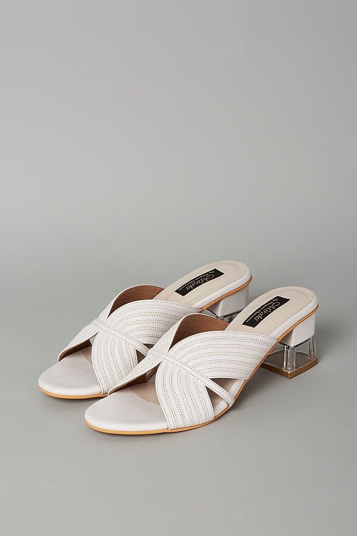 White Vegan Leather Sandals by Miraki at Pernia's Pop Up Shop