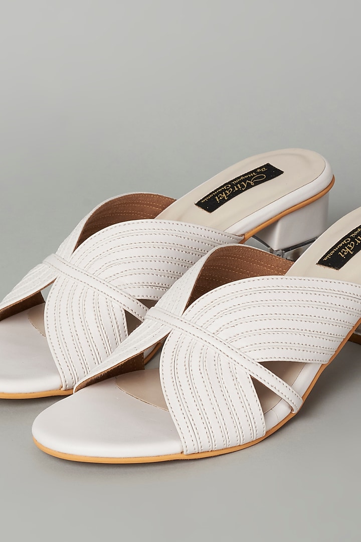 White Vegan Leather Sandals by Miraki at Pernia's Pop Up Shop