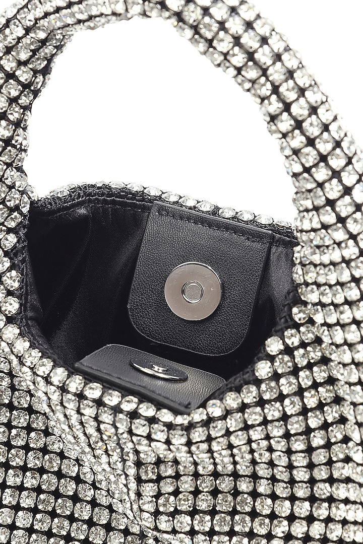 Silver Apple Leather Rhinestone Work Handmade Mini Bag by MIR KASH at Pernia's Pop Up Shop