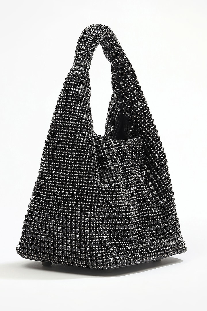 Black Apple Leather Rhinestone Work Handmade Mini Bag by MIR KASH at Pernia's Pop Up Shop