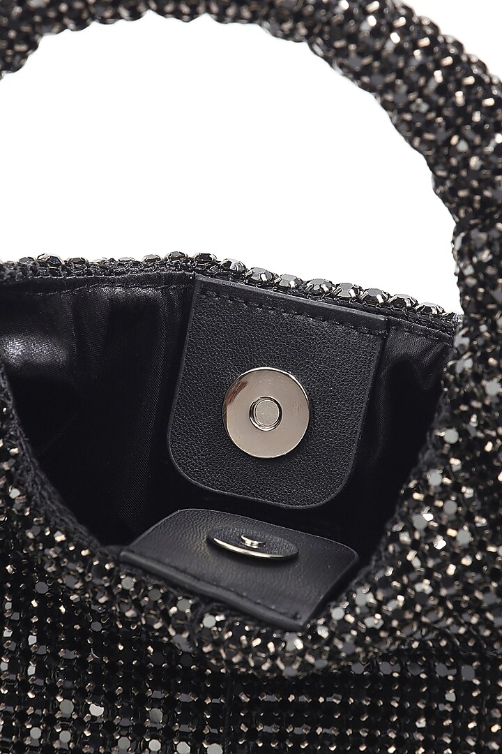 Black Apple Leather Rhinestone Work Handmade Mini Bag by MIR KASH at Pernia's Pop Up Shop
