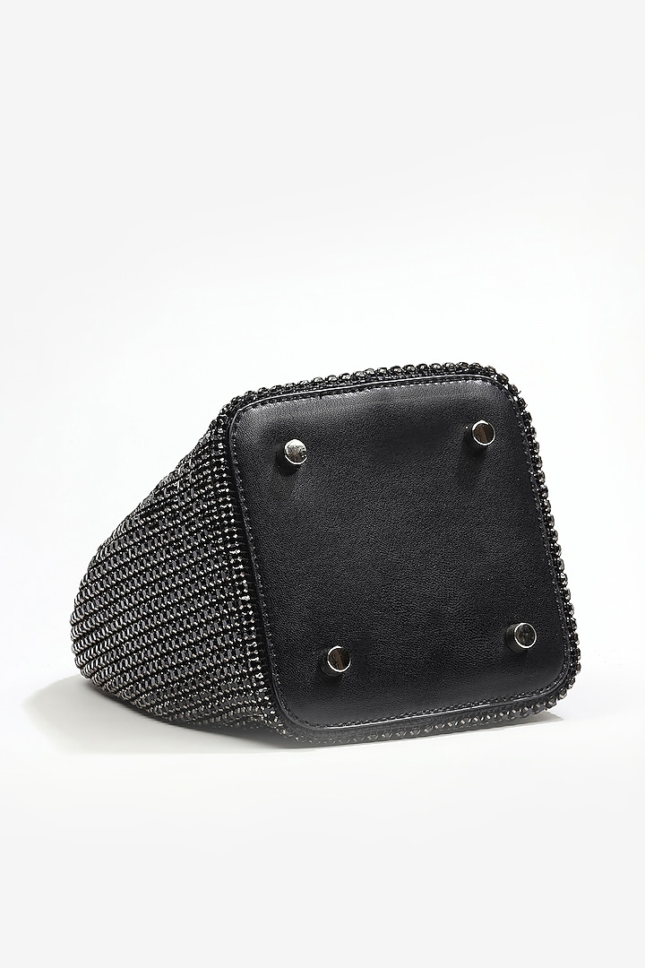 Black Apple Leather Rhinestone Work Handmade Mini Bag by MIR KASH at Pernia's Pop Up Shop