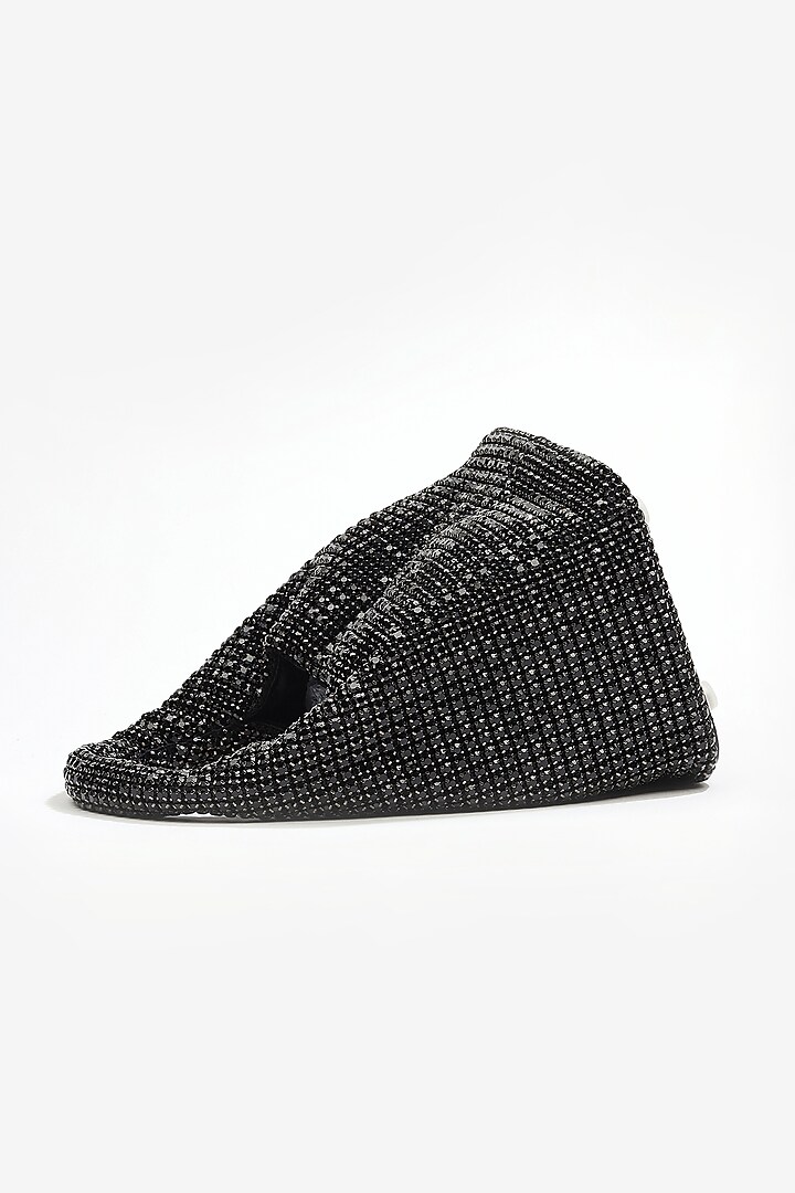 Black Apple Leather Rhinestone Work Handmade Mini Bag by MIR KASH at Pernia's Pop Up Shop