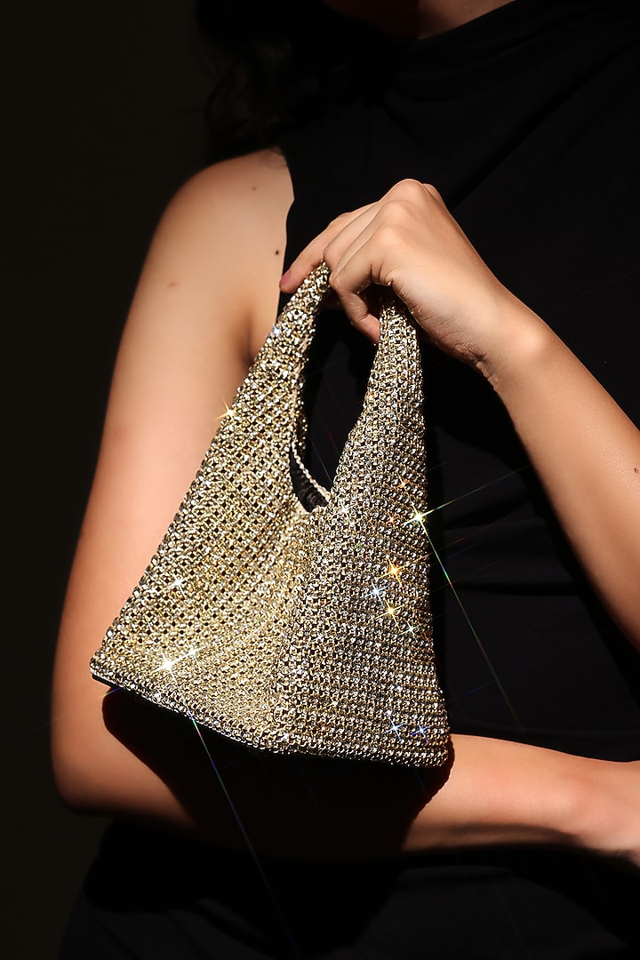 Gold Apple Leather Rhinestone Work Handmade Mini Bag by MIR KASH at Pernia's Pop Up Shop