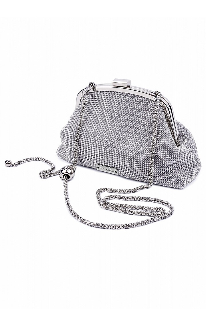 Silver Ultra-Fibre Leather Crystal Embellished Clutch by MIR KASH at Pernia's Pop Up Shop
