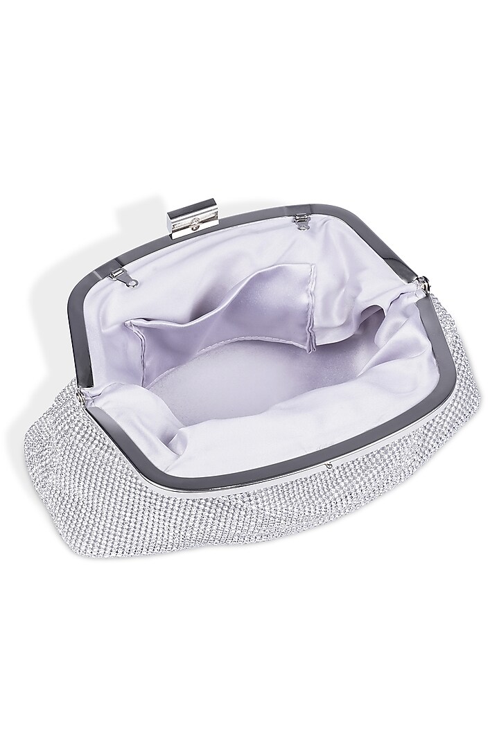 Silver Ultra-Fibre Leather Crystal Embellished Clutch by MIR KASH at Pernia's Pop Up Shop