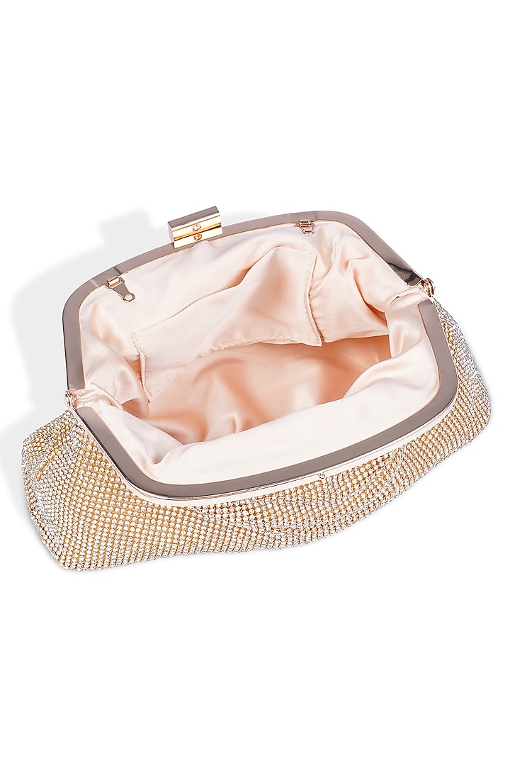 Gold Ultra-Fibre Leather Crystal Embellished Clutch by MIR KASH at Pernia's Pop Up Shop