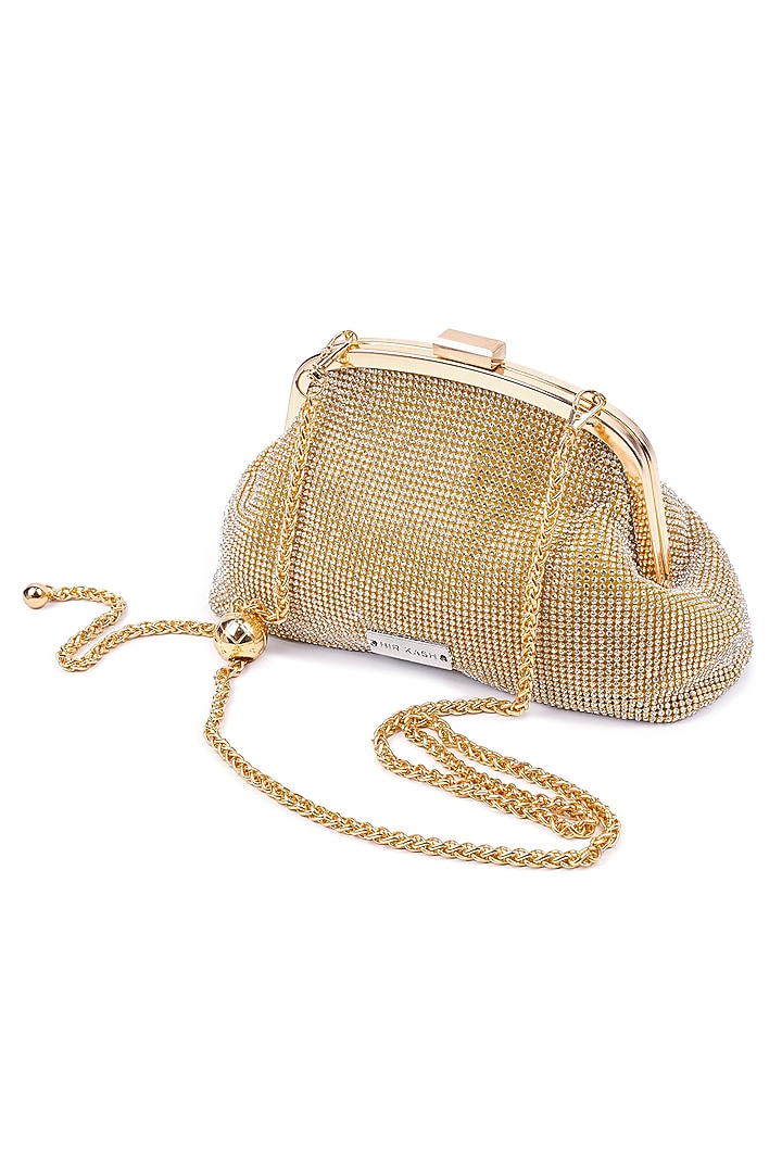 Gold Ultra-Fibre Leather Crystal Embellished Clutch by MIR KASH at Pernia's Pop Up Shop