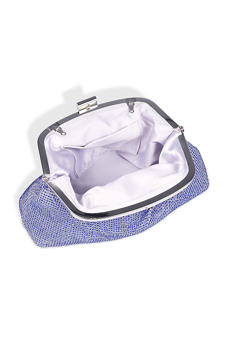 Blue Ultra-Fibre Leather Crystal Embellished Clutch by MIR KASH at Pernia's Pop Up Shop