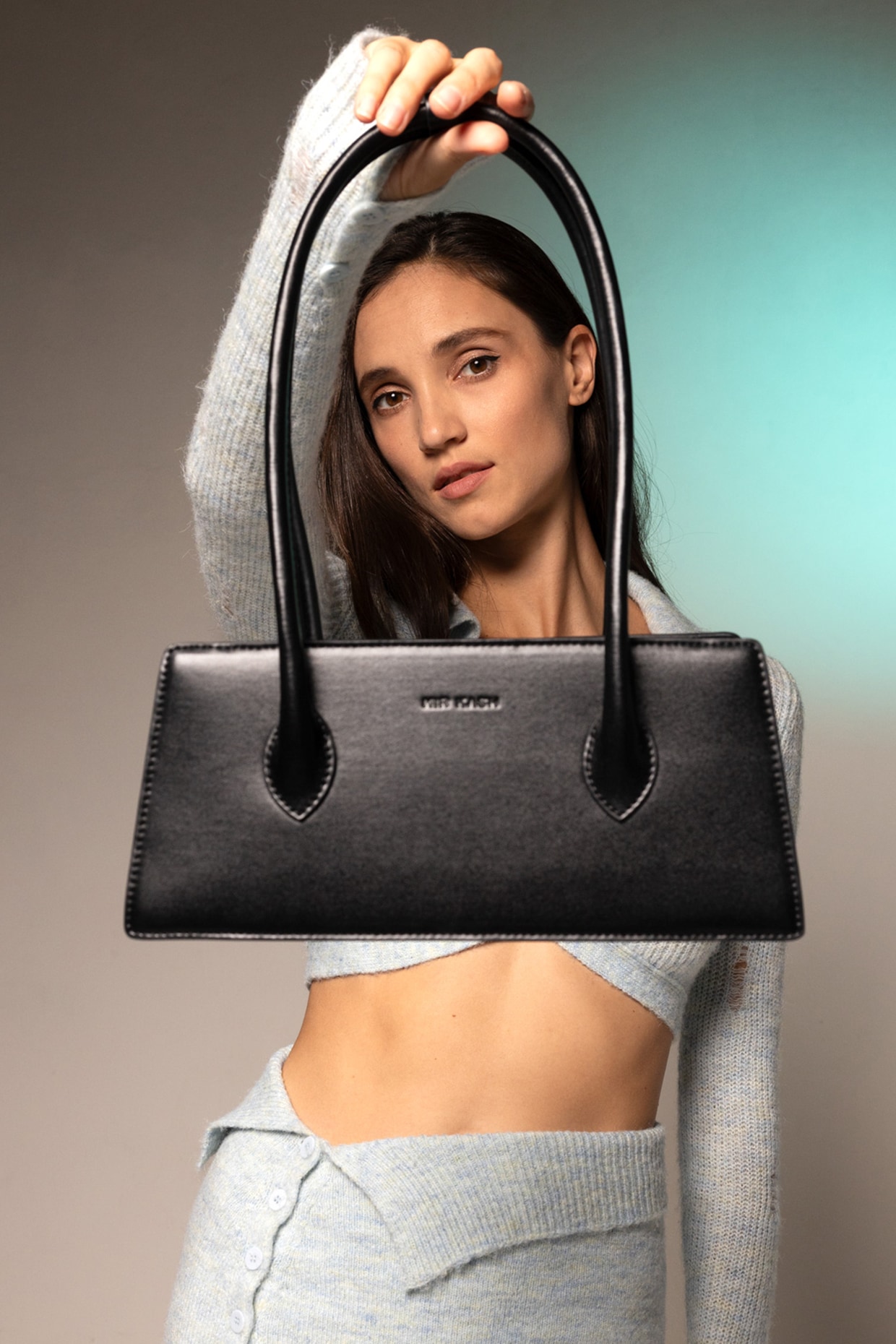 Black Ultra Fibre Leather Trapezoid Shoulder Bag by MIR KASH at