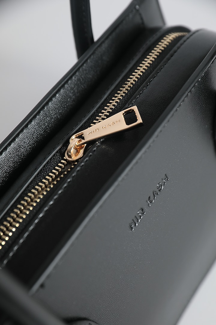 Black Ultra Fibre Leather Trapezoid Shoulder Bag by MIR KASH at Pernia's Pop Up Shop