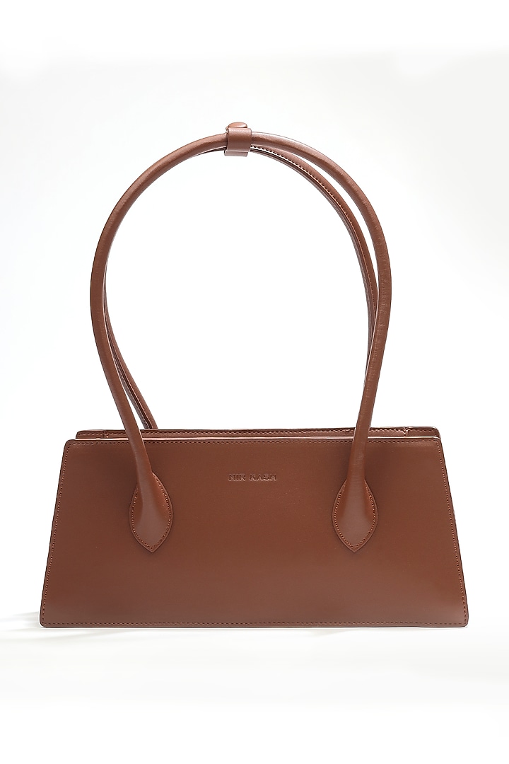 Caramel Brown Ultra Fibre Leather Trapezoid Shoulder Bag by MIR KASH at Pernia's Pop Up Shop