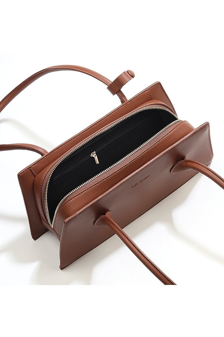 Caramel Brown Ultra Fibre Leather Trapezoid Shoulder Bag by MIR KASH at Pernia's Pop Up Shop