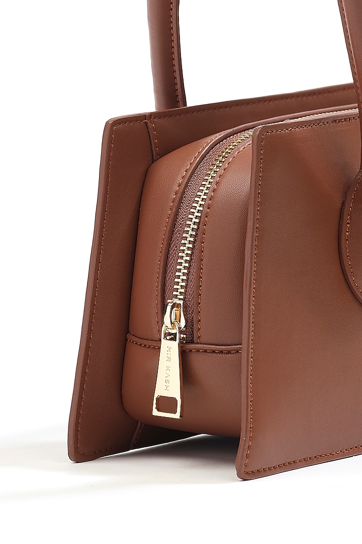 Caramel Brown Ultra Fibre Leather Trapezoid Shoulder Bag by MIR KASH at Pernia's Pop Up Shop
