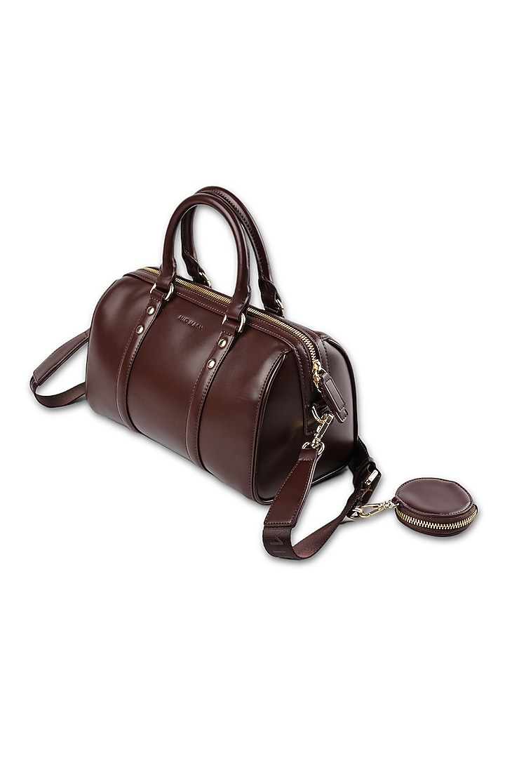 Maroon Vegan Leather Crossbody Duffel Bag by MIR KASH at Pernia's Pop Up Shop