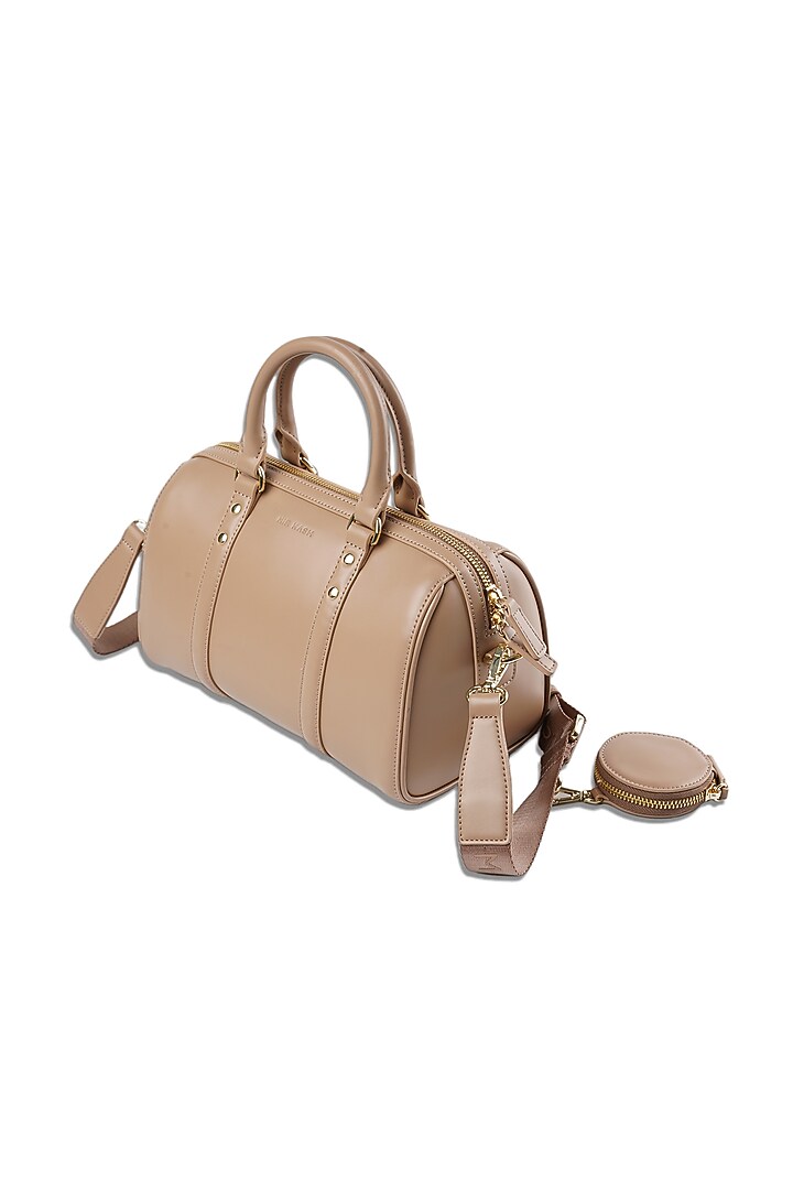 Beige Vegan Leather Crossbody Duffel Bag by MIR KASH at Pernia's Pop Up Shop