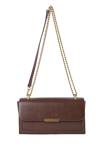 Brown PU Leather Crossbody Bag by MIR KASH