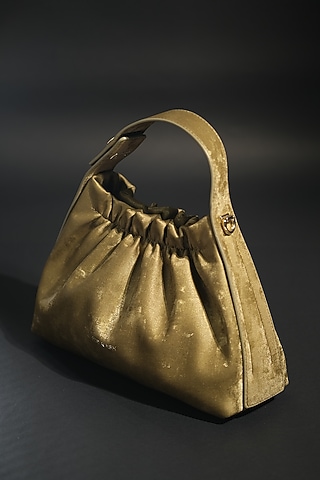 Olive Green Velvet Scrunchy Bag by MIR KASH