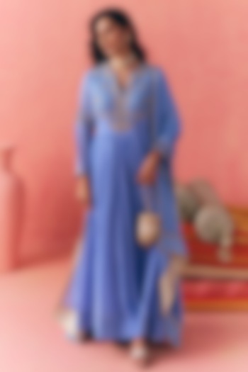 Powder Blue Pure Georgette Dori Embroidered Party Wear Anarkali Set by MIRASA at Pernia's Pop Up Shop