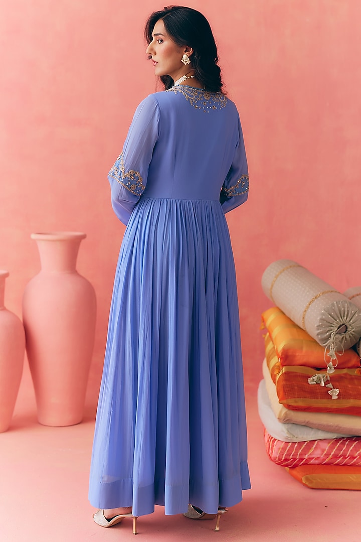 Powder Blue Pure Georgette Dori Embroidered Party Wear Anarkali Set by MIRASA at Pernia's Pop Up Shop