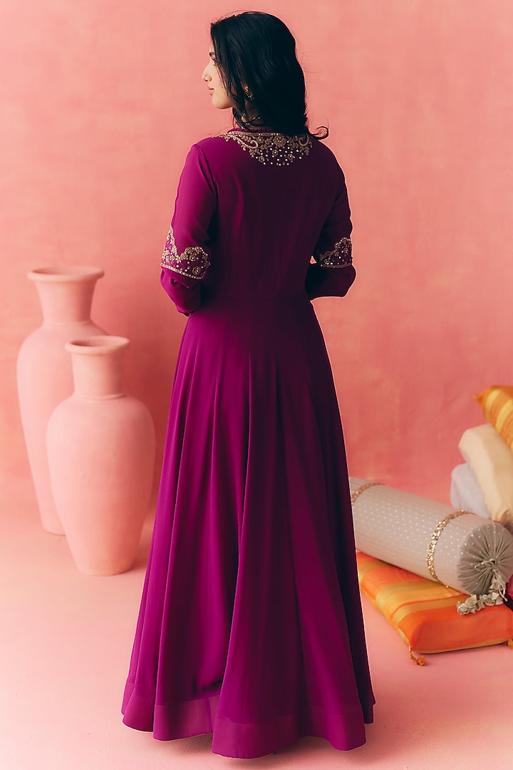 Purple Pure Georgette Dori Embroidered Party Wear Anarkali Set by MIRASA at Pernia's Pop Up Shop