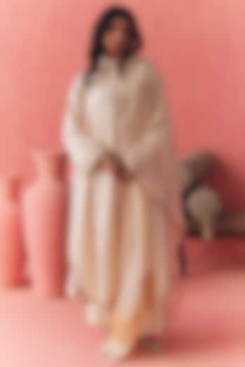 Butter Ivory Pure Cotton Satin Silk Zari Embroidered Kurta Set by MIRASA at Pernia's Pop Up Shop