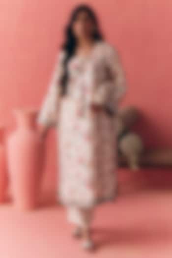 Ivory Pure Chanderi Printed & Resham Embroidered Kurta Set by MIRASA at Pernia's Pop Up Shop