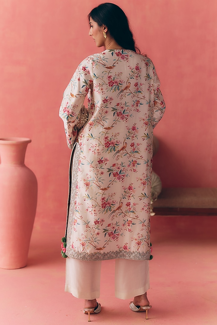 Ivory Pure Chanderi Printed & Resham Embroidered Kurta Set by MIRASA at Pernia's Pop Up Shop