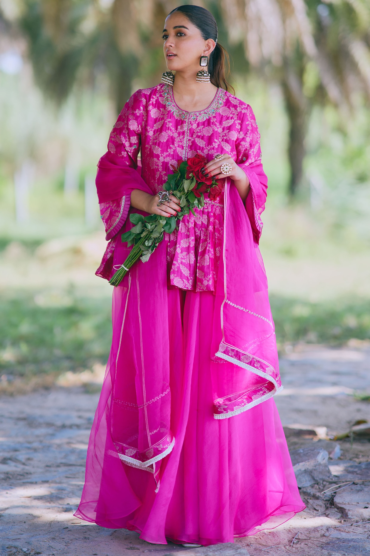MIRASA Pink Pure Silk Chanderi Zari Embroidered Sharara Set