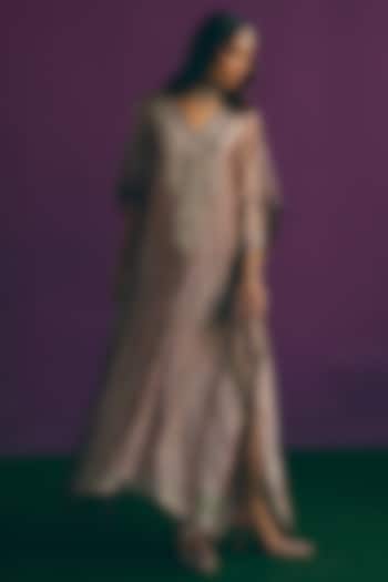 Blush Brown Pure Banarasi Silk Tissue Zari Embroidered Kurta Set by MIRASA at Pernia's Pop Up Shop